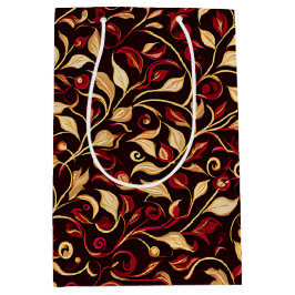 Sacola Para Presentes Média Vinhas de Natal Douradas, preto clássico, borgonha