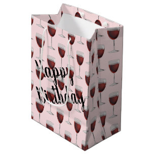 Sacola Para Presentes Média Vinho Vermelho De Aniversário No Saco De Presente