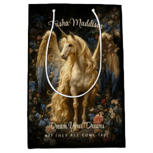 Sacola Para Presentes Média Vintage Alicorn Forest Unicorn Magical Woodland