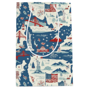 Sacola Para Presentes Média Vintage American Landmark Pattern (2)