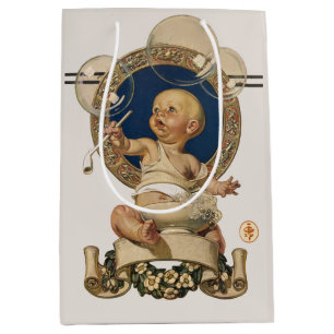 Sacola Para Presentes Média Vintage Baby Bubbles por J.C. Leyendecker Nursery
