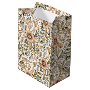 Sacola Para Presentes Média Vintage Beige & Green Botanical