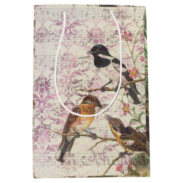 Sacola Para Presentes Média Vintage Bird Ephemera Medium Gift Bag (Frente)