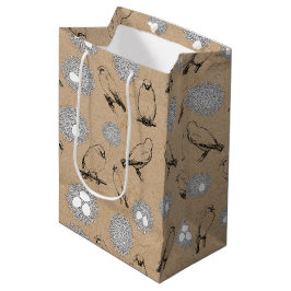 Sacola Para Presentes Média Vintage Birds & Nest Rustic Kraft Brown