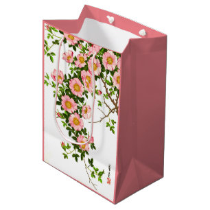 Sacola Para Presentes Média Vintage - Blossomas de Cereja Japoneses, Rosa e Do