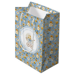 Sacola Para Presentes Média Vintage Blue Carriage Floral Baby Shower Gift Bag