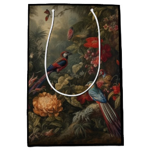Sacola Para Presentes Média Vintage botânica bird flores no paraíso