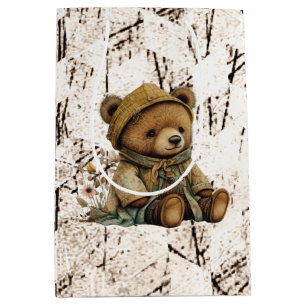 Sacola Para Presentes Média Vintage Brown Teddy Bear