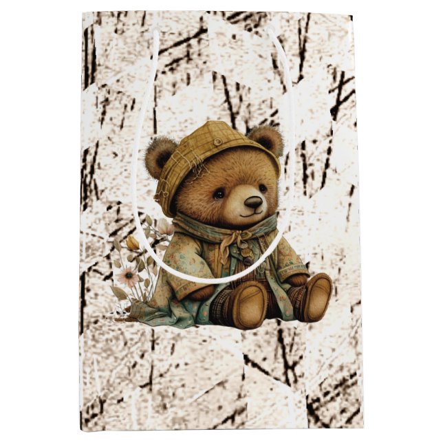 Sacola Para Presentes Média Vintage Brown Teddy Bear (Frente)