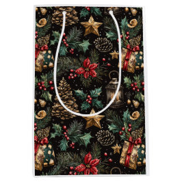 Sacola Para Presentes Média Vintage Christmas Lanterns