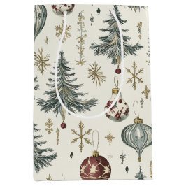 Sacola Para Presentes Média Vintage Christmas Ornaments on Cream