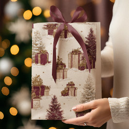 Sacola Para Presentes Média Vintage Christmas Pattern Gift Bag