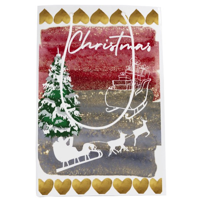 Sacola Para Presentes Média Vintage Christmas trees  (Frente)