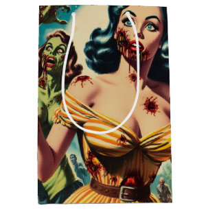Sacola Para Presentes Média Vintage Creepy Zombie Pin-up