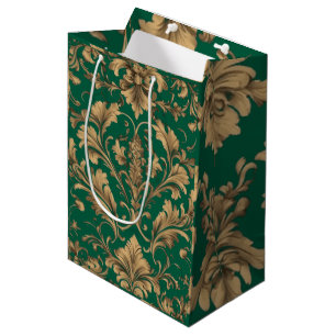 Sacola Para Presentes Média Vintage Damasco Dourado Elegante