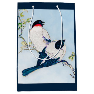 Sacola Para Presentes Média Vintage - Desenho de Tinta Japonesa das Finches