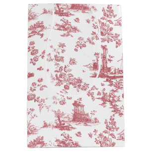 Sacola Para Presentes Média Vintage English Floral Toile de Jouy-Pink