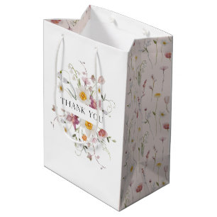 Sacola Para Presentes Média Vintage Floral Obrigado Gift Bag
