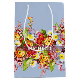 Sacola Para Presentes Média Vintage Floral Pó Azul Primavera Primroses Cujo Ca