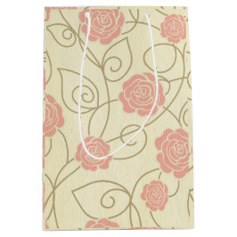 Sacola Para Presentes Média vintage floral rosa coral beige elegante