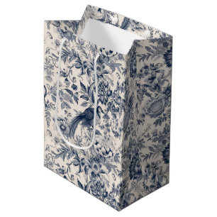 Sacola Para Presentes Média Vintage French Blue Toile Fleurie
