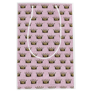 Sacola Para Presentes Média Vintage Gold Crown Royal Pattern Pink Princess
