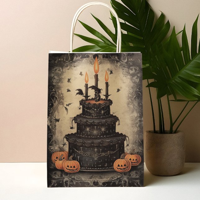 Sacola Para Presentes Média Vintage Halloween Cake Birthday (Criador carregado)