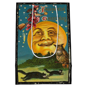 Sacola Para Presentes Média Vintage Halloween Saudações Bruxa Voando à Vassour