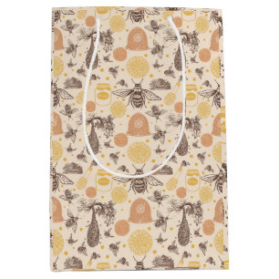 Sacola Para Presentes Média Vintage Honey Bumblebee Chá de fraldas
