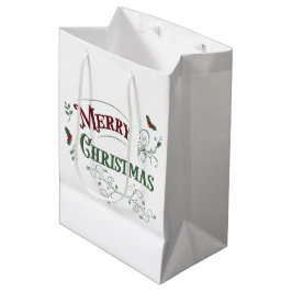 Sacola Para Presentes Média Vintage Merry Christmas Typography