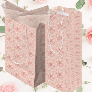 Sacola Para Presentes Média Vintage Peachy Floral Toile Bows Decoupage