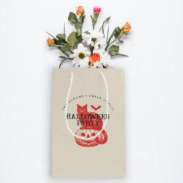 Sacola Para Presentes Média Vintage Pumpkin Cat Bat Orange Red Halloween