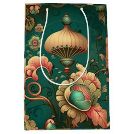 Sacola Para Presentes Média Vintage retro design floral verde