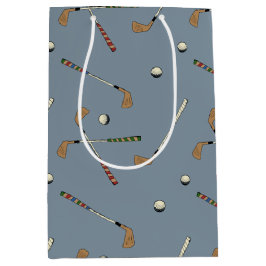 Sacola Para Presentes Média Vintage Retro Golf Golfer Club Ball Padrão Azul