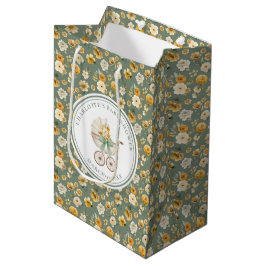 Sacola Para Presentes Média Vintage Sage Green Carriage Floral Baby Shower 