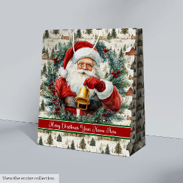 Sacola Para Presentes Média Vintage Santa Claus Gift Bag Nome Personalizado Mo