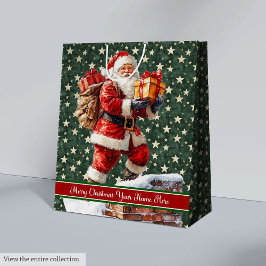 Sacola Para Presentes Média Vintage Santa Claus - Saco de Natal Personalizado