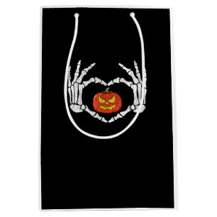 Sacola Para Presentes Média Vintage Skeleton Mãos Pumpkin Outono Hallow