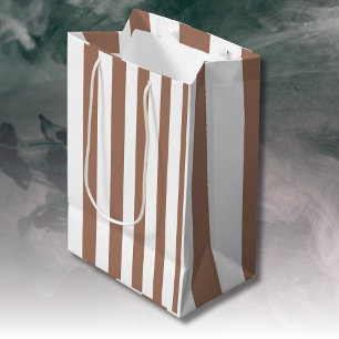 Sacola Para Presentes Média Vintage Vertical Stripes Mocha Mousse White