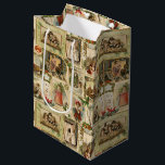 Sacola Para Presentes Média Vintage Victorian Christmas Card Collage<br><div class="desc">Coleção única e festiva de cartões de Natal vitorianos e de elementos decorativos,  com bordos dourados,  que incluem crianças com os seus animais de estimação e brinquedos,  uma coloração acolhedora,  árvores de Natal,  coro de igreja e,  claro,  o velho mundo Pai Natal.</div>
