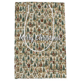 Sacola Para Presentes Média Vintage Victorian Christmas Collage | Retro Santa 