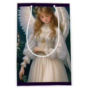 Sacola Para Presentes Média Vintage Victorian Retro Christmas Angel