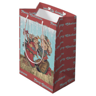 Sacola Para Presentes Média Vintage Western Cowgirl Kid e natal Stocks