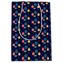 Sacola Para Presentes Média Vintagem Amarela Verde da Bola de Natal