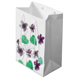 Sacola Para Presentes Média Violetas Silvestres Artísticas Flores Aquarela