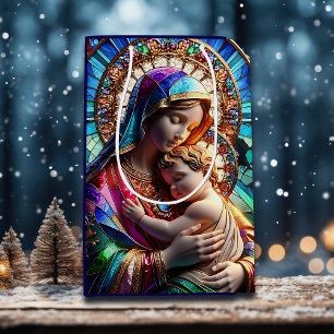 Sacola Para Presentes Média Virgem Maria e Bebê Jesus Vidro Mantido