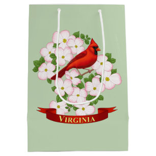 Sacola Para Presentes Média Virginia State Cardinal Bird e Dogwood Flower