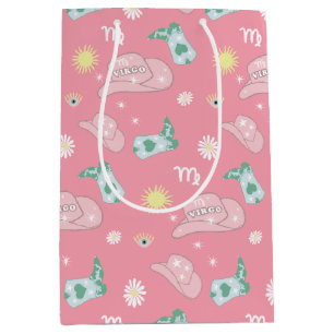 Sacola Para Presentes Média Virgo Zodiac Padrão Moderno Rosa