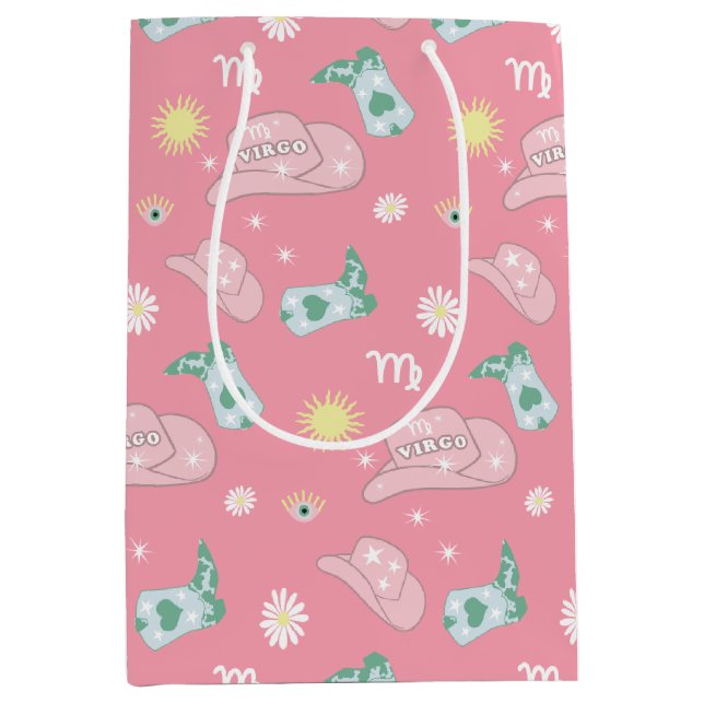 Sacola Para Presentes Média Virgo Zodiac Padrão Moderno Rosa (Frente)