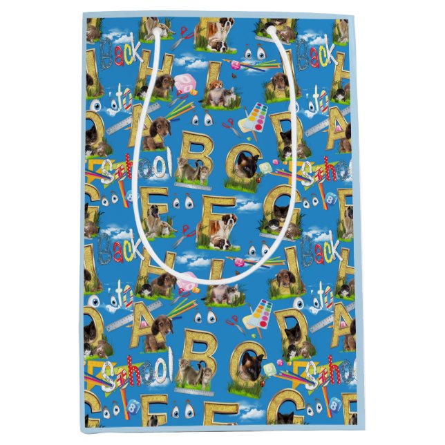 Sacola Para Presentes Média Voltar à Escola ABC Repetir Design (Frente)